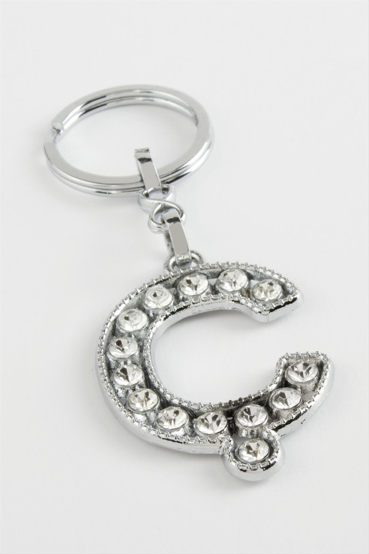 Gümüş Renkli Taşlı Harf Anahtarlık