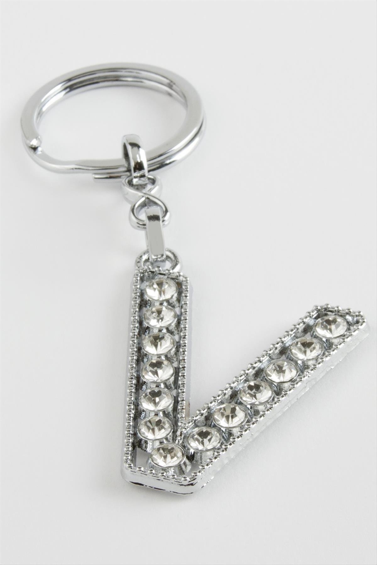 Gümüş Renkli Taşlı Harf Anahtarlık