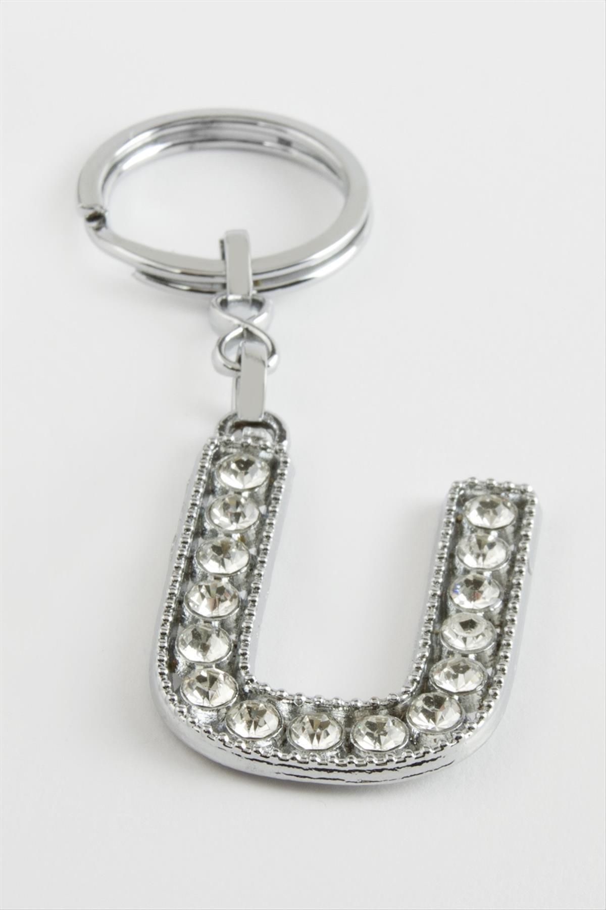 Gümüş Renkli Taşlı Harf Anahtarlık