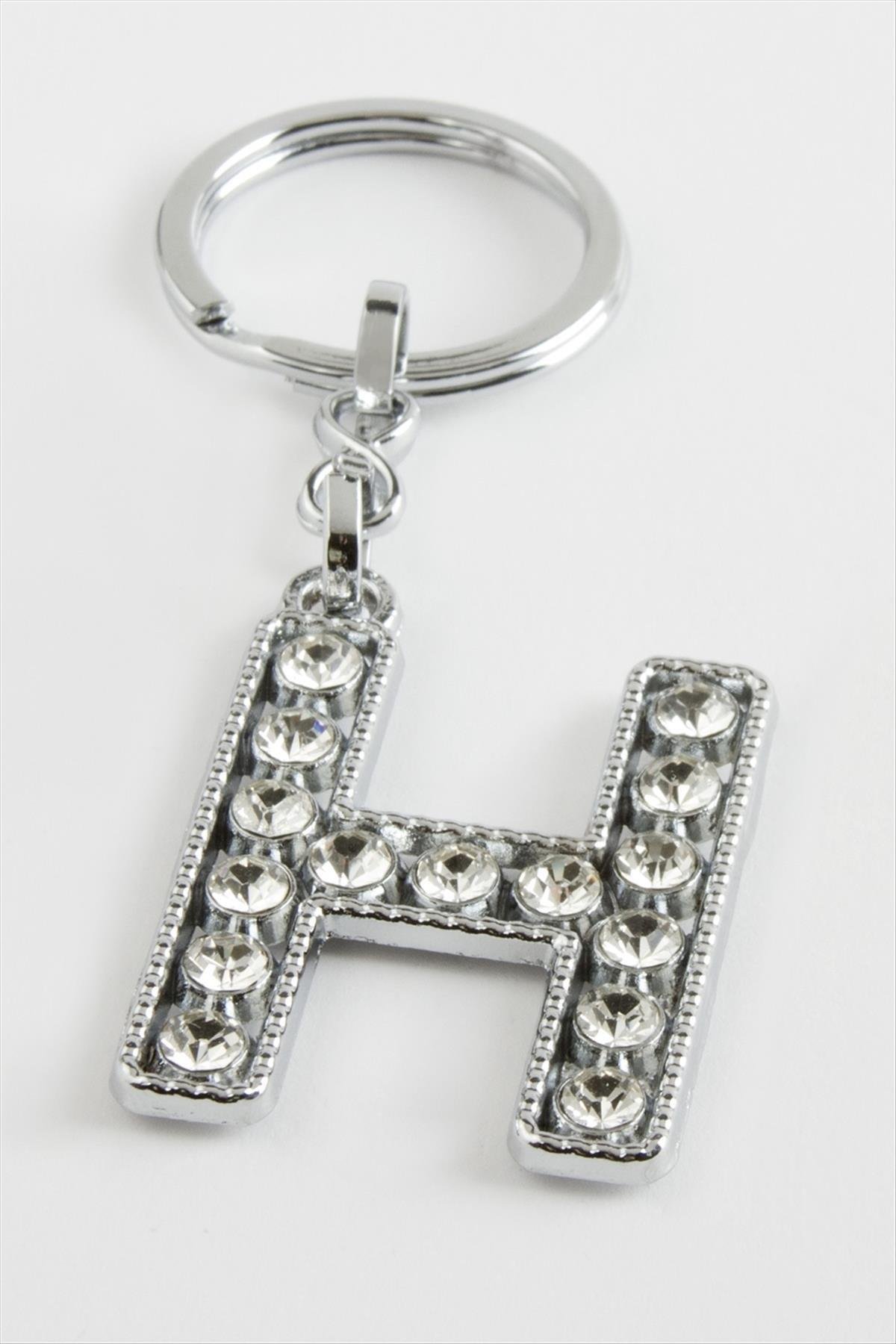 Gümüş Renkli Taşlı Harf Anahtarlık