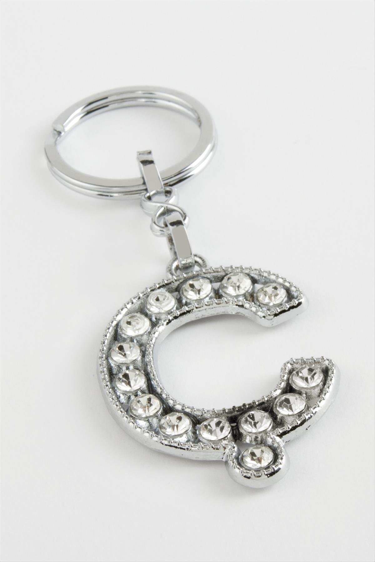 Gümüş Renkli Taşlı Harf Anahtarlık Standlı 72 Adet