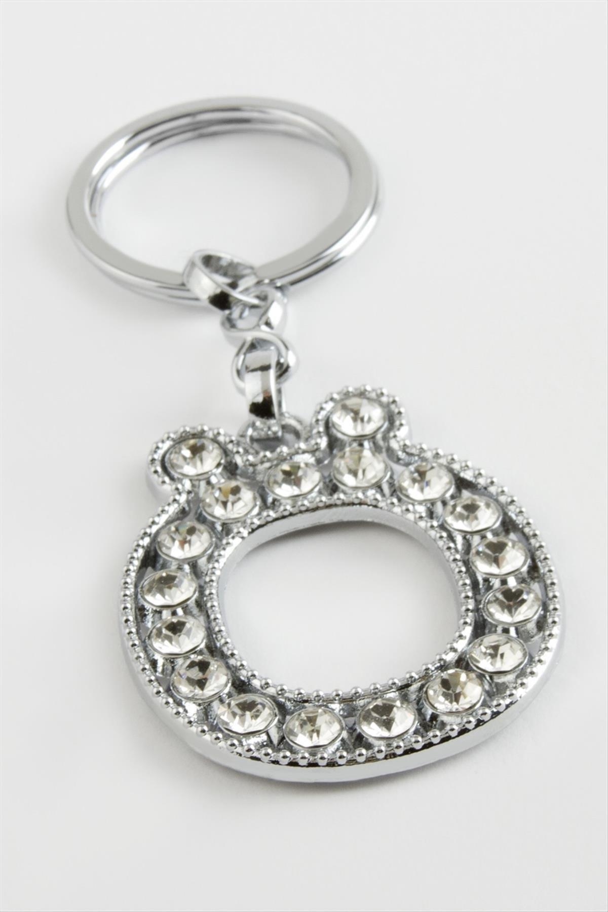 Gümüş Renkli Taşlı Harf Anahtarlık