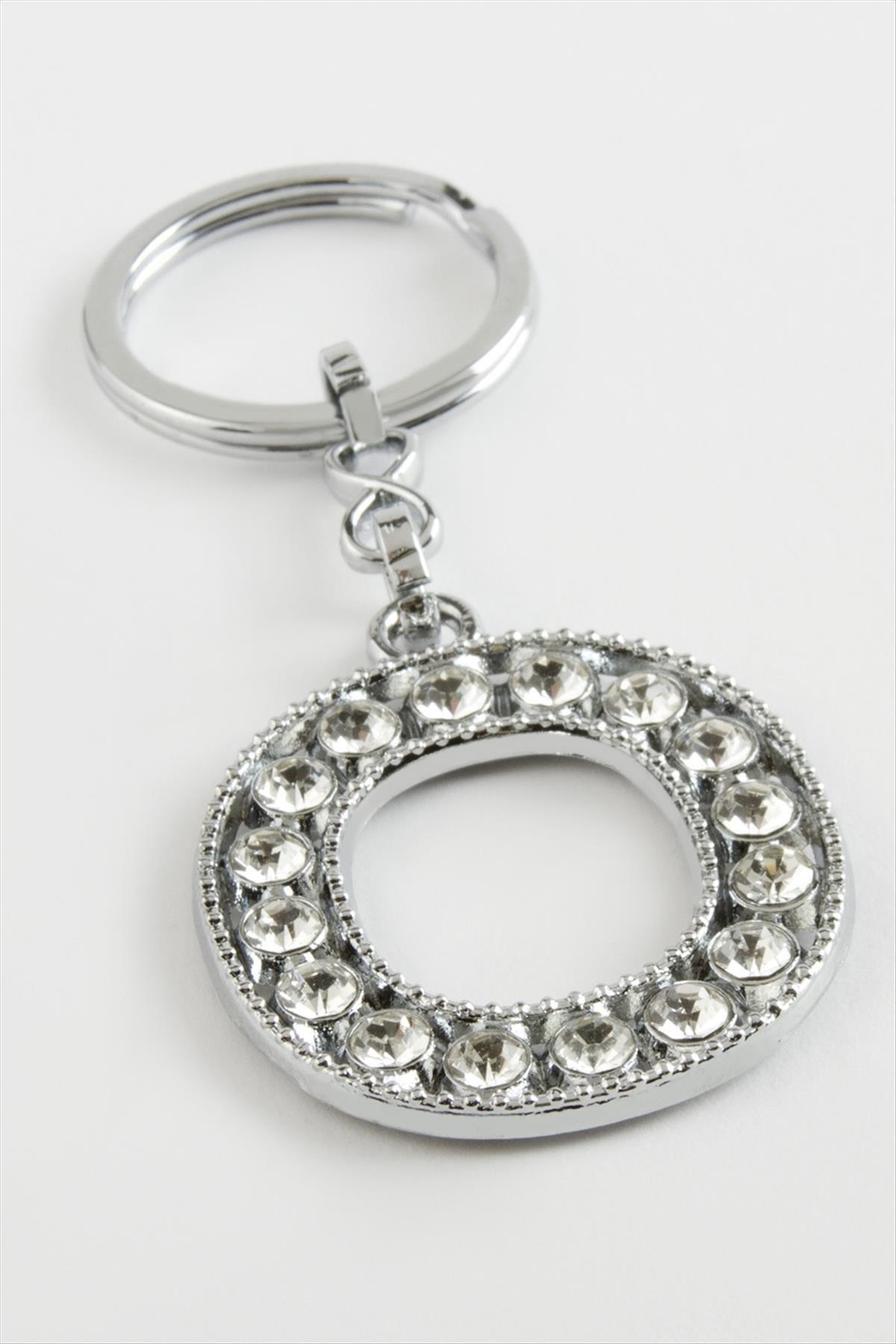 Gümüş Renkli Taşlı Harf Anahtarlık