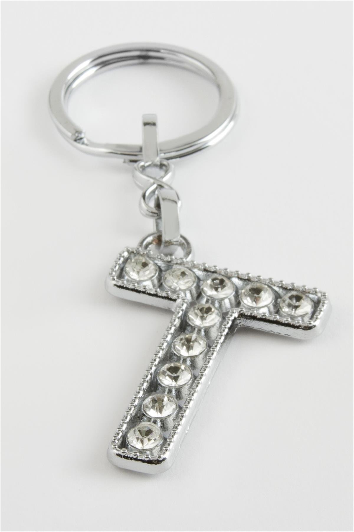 Gümüş Renkli Taşlı Harf Anahtarlık