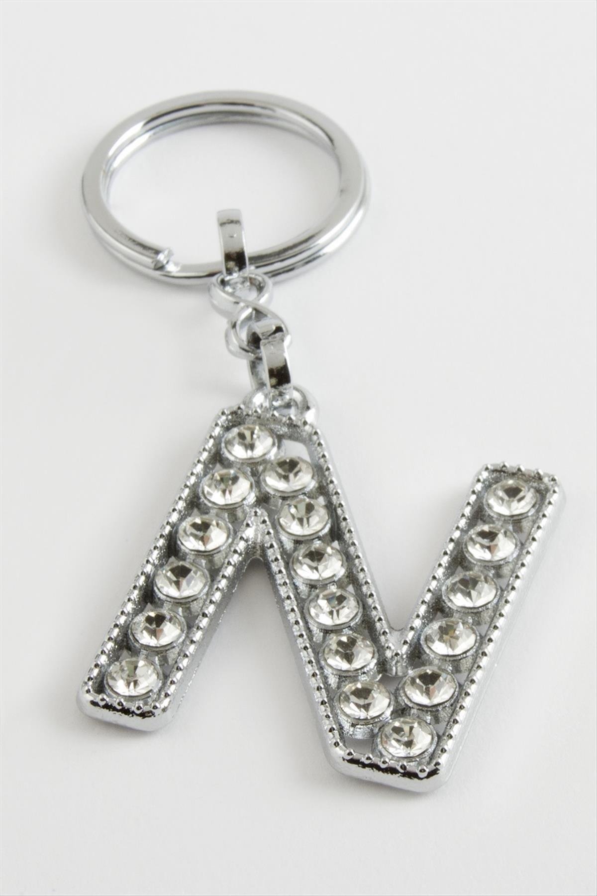 Gümüş Renkli Taşlı Harf Anahtarlık