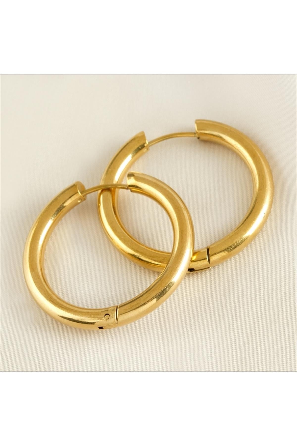 Halka Lüks Çelik Küpe 2 cm - Sarı