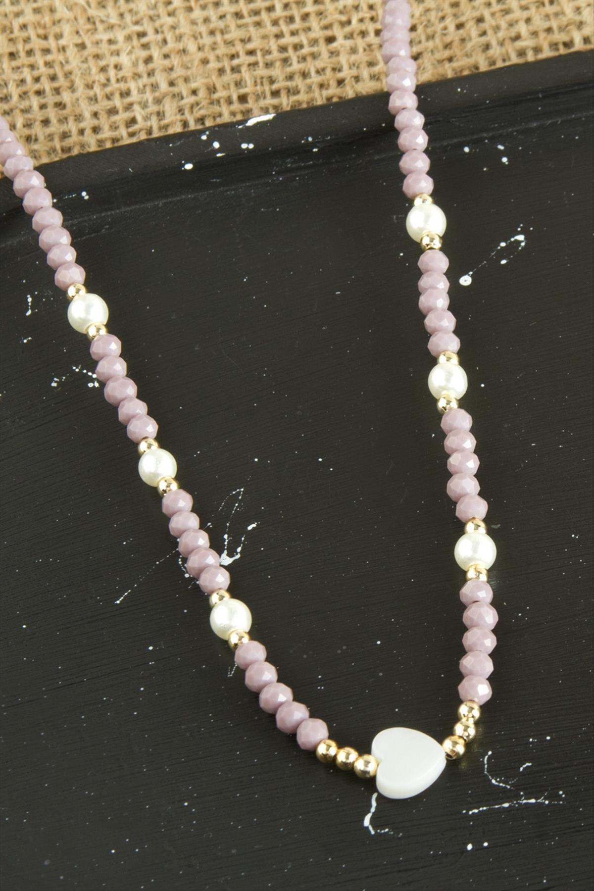 Kalp Sedef İnci Kristal Kolye