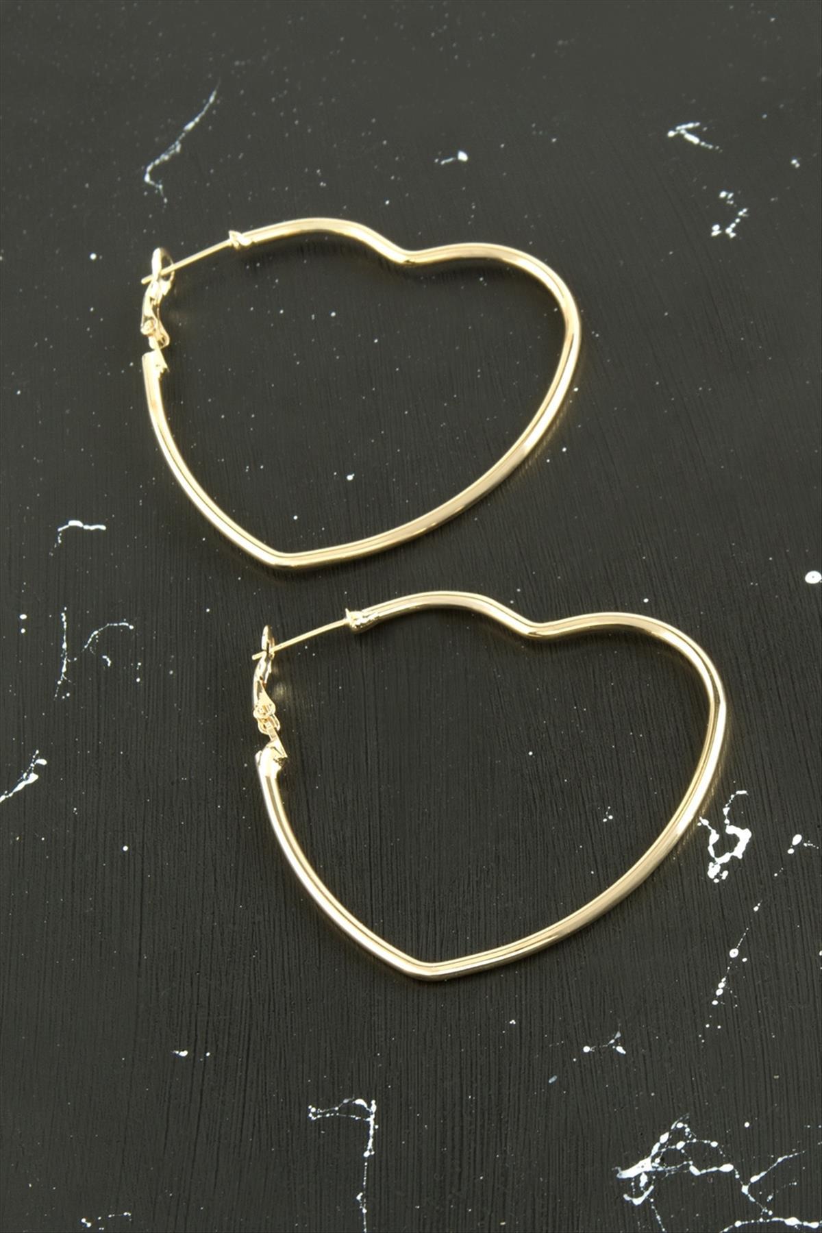 Kalp Trend Küpe 4,5 cm-Sarı