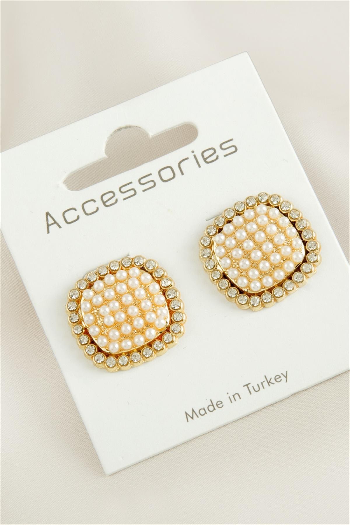 Kare Taşlı Yeni Sezon İnci Küpe