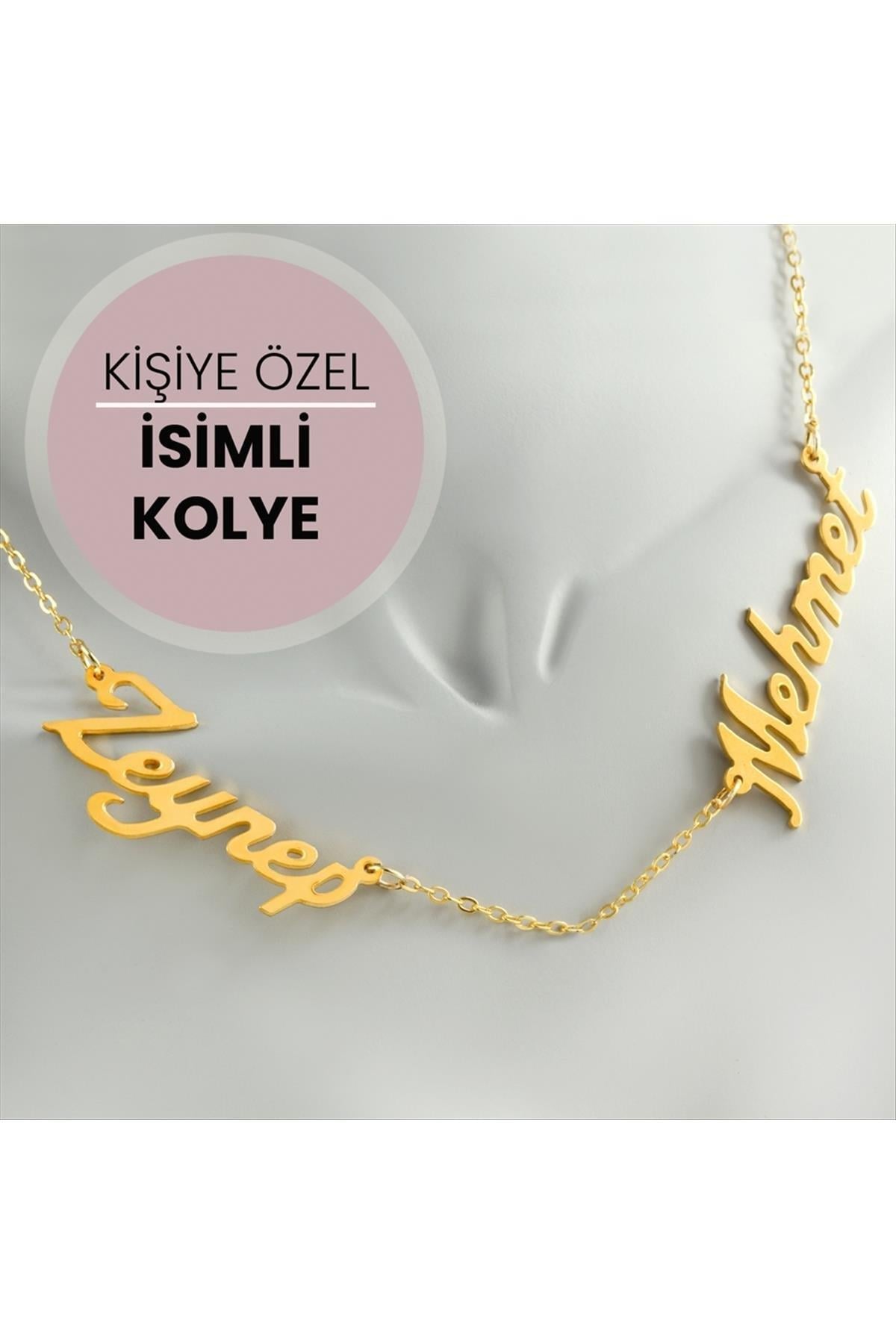 Kişiye Özel Çift İsim Yazılı Kolye Sarı