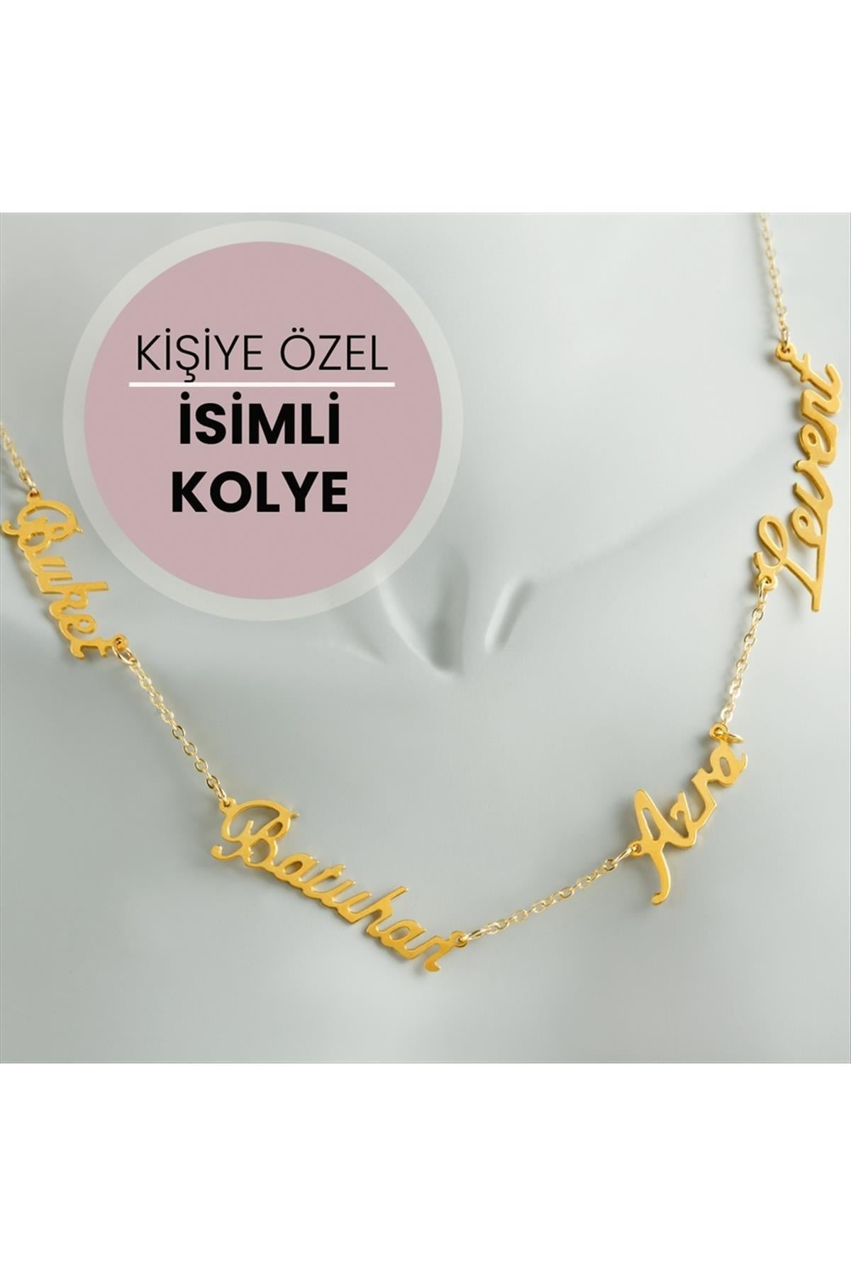 Kişiye Özel Dört İsim Yazılı Kolye Sarı