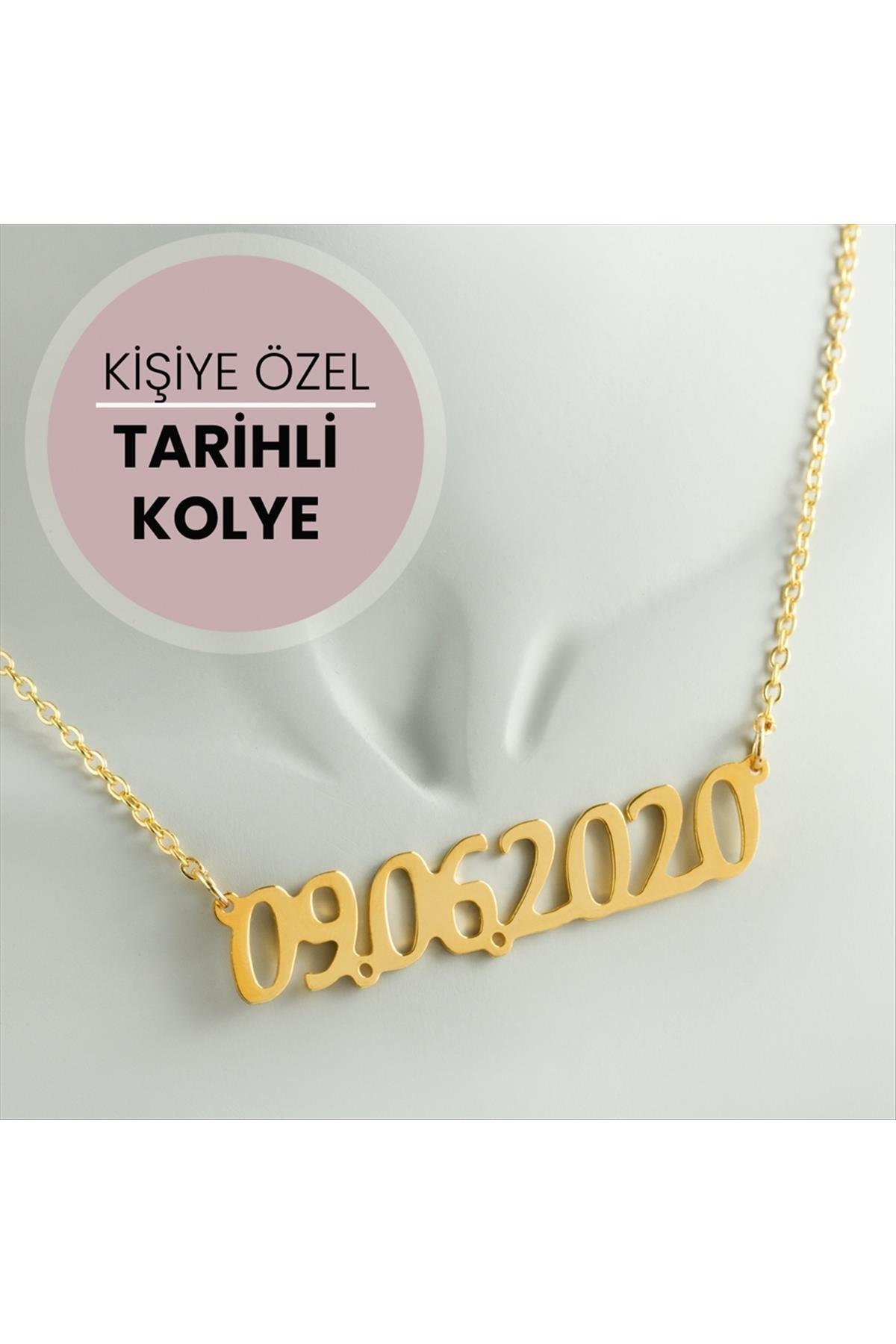 Kişiye Özel Tarih Yazılı Kolye Sarı-1