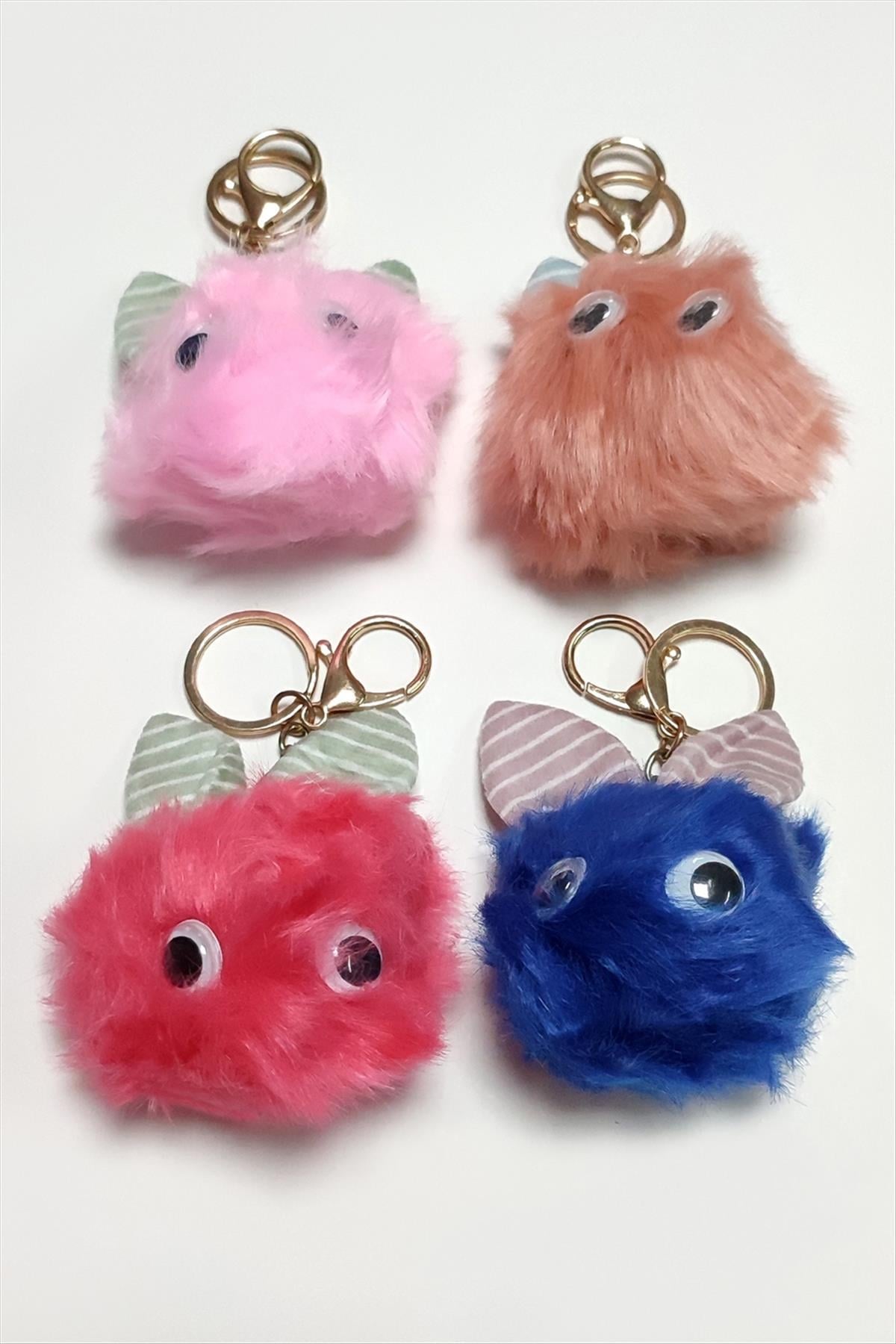 Kulaklı Tüylü Peluş Anahtarlık-Renkli