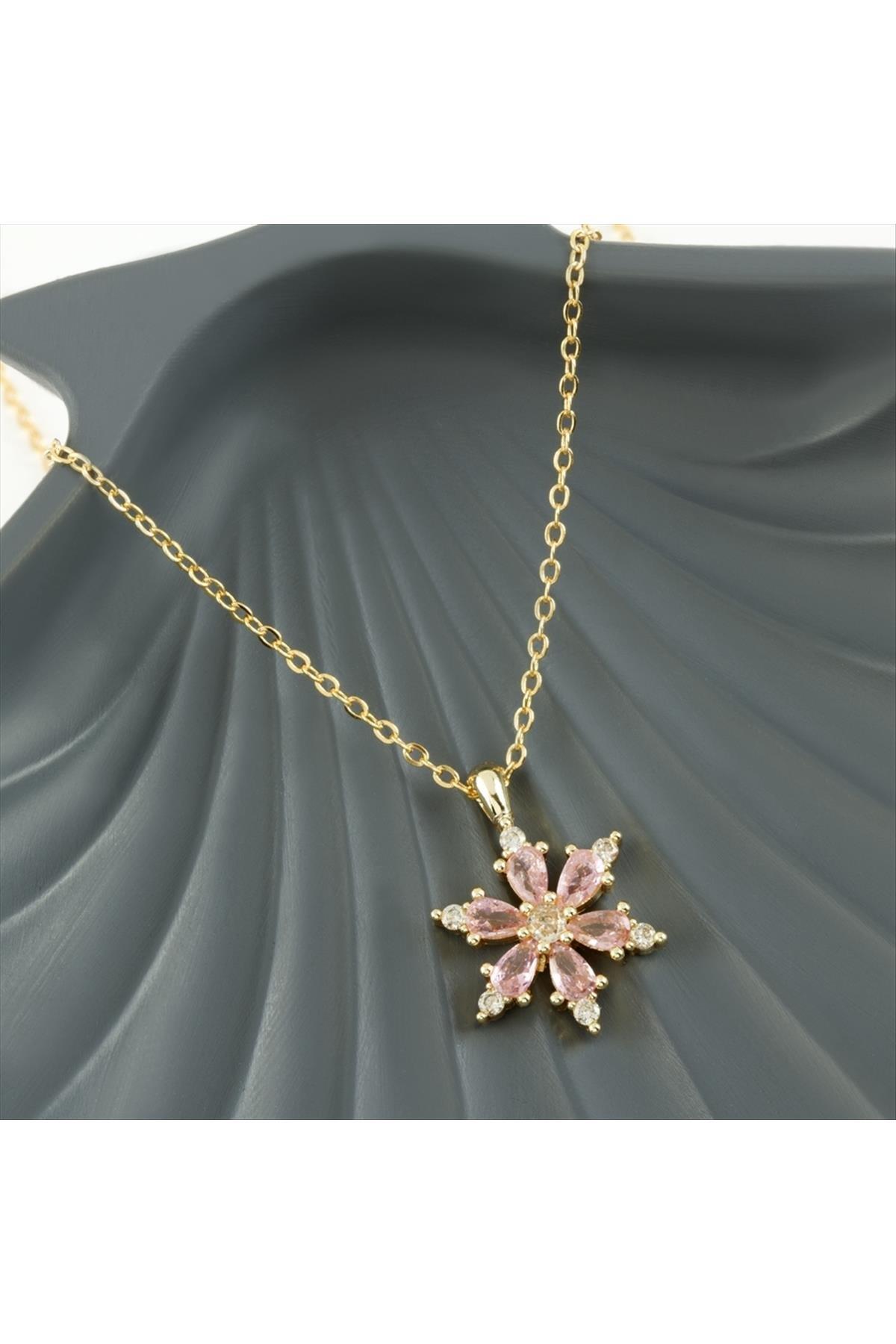 Lotus Zirkon Taşlı Yeni Sezon Kolye-Açık Pembe
