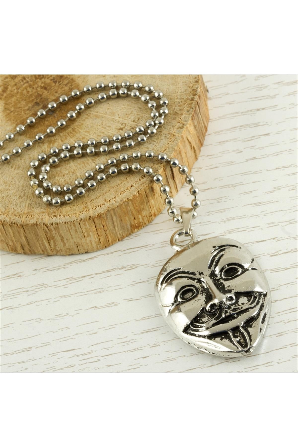Maske Metal Kolye-Gümüş Rengi