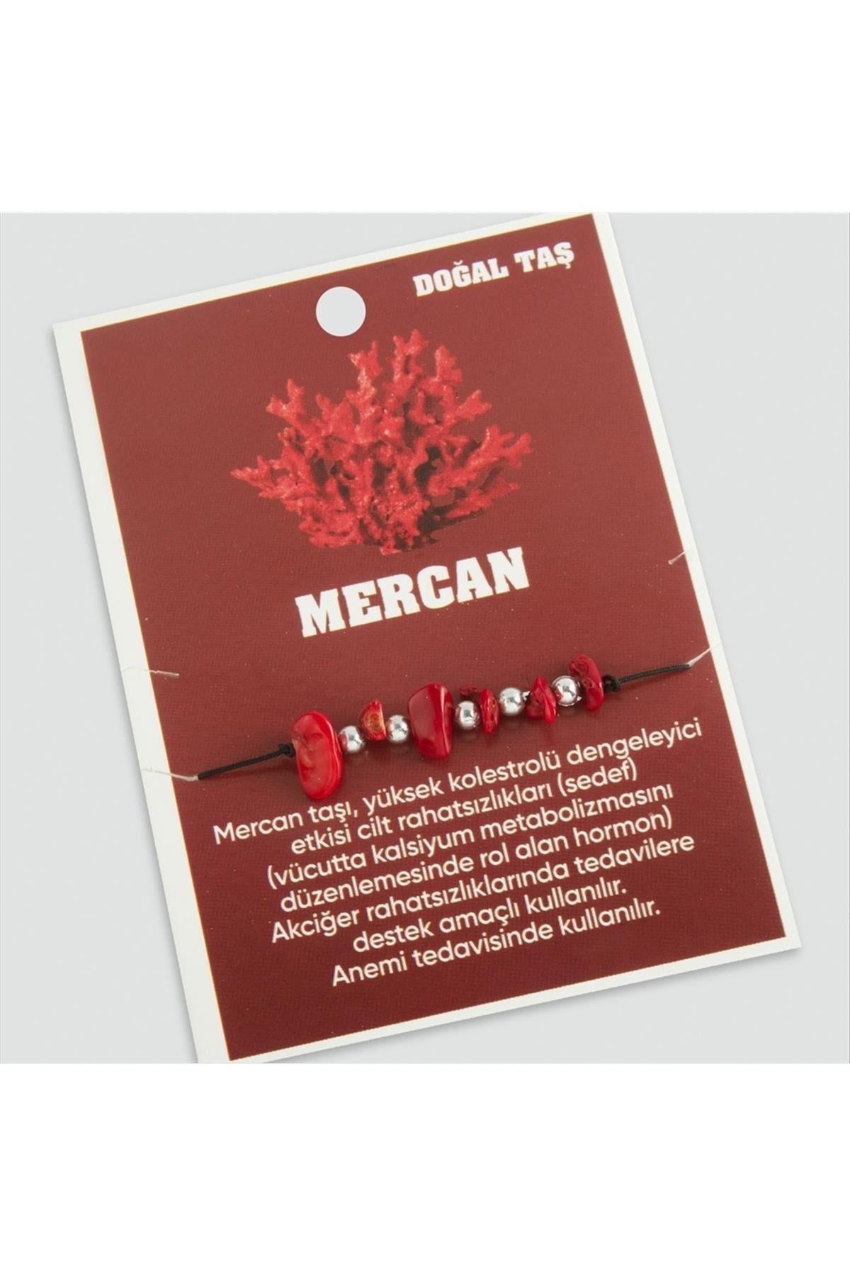 Mercan Doğaltaşlı İp Bileklik-Kırmızı