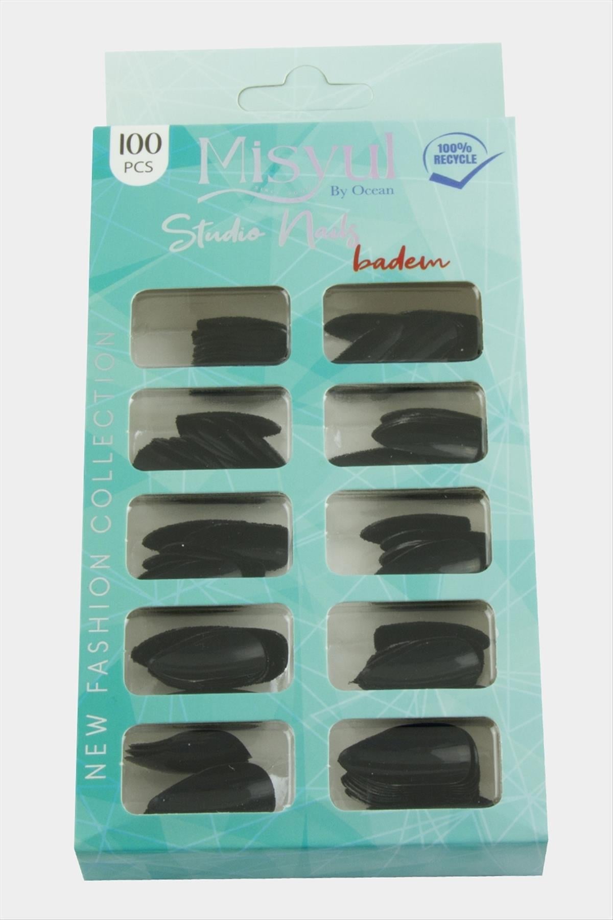 Misyul Badem Parlak Takma Tırnak 100 Adet-Siyah