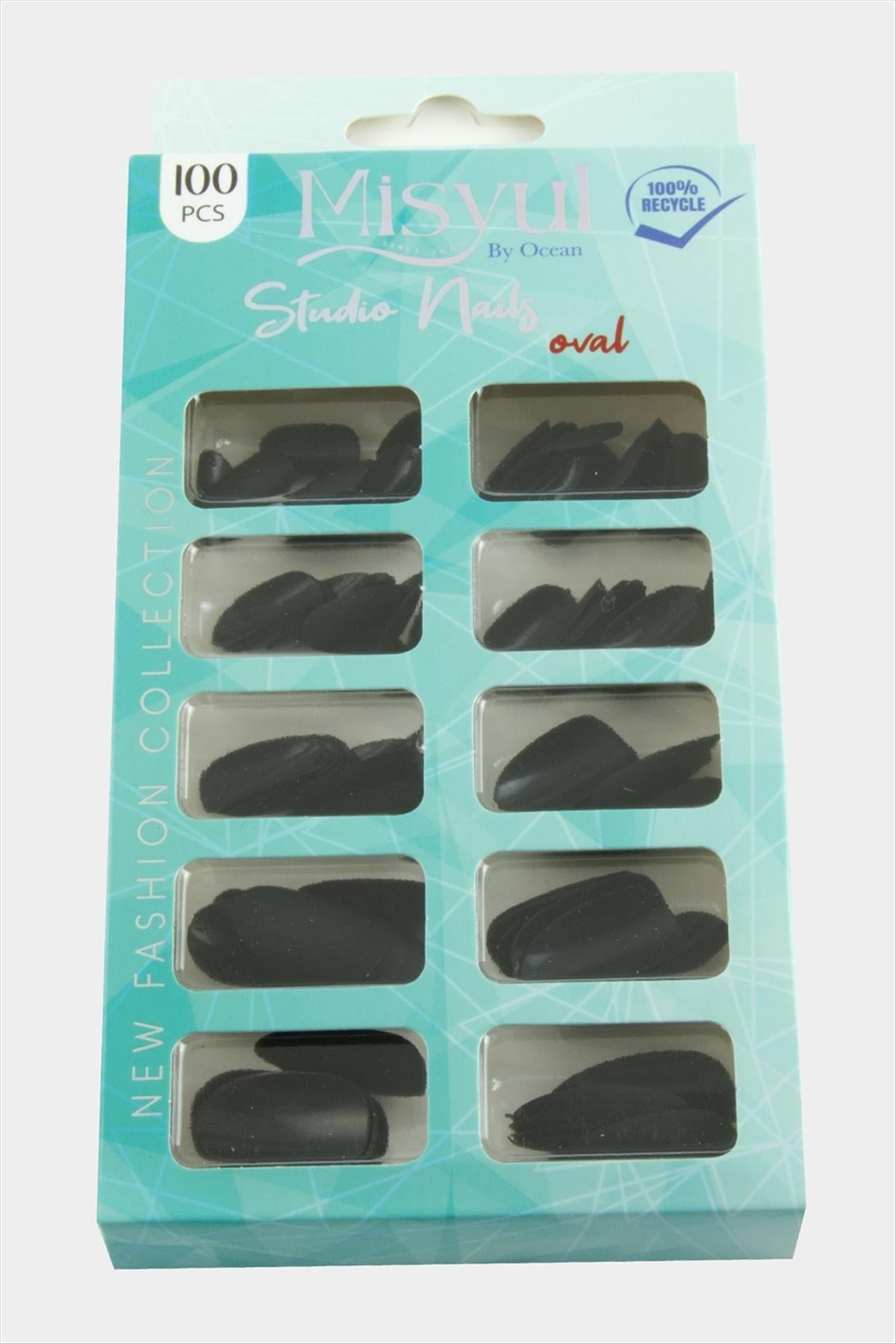 Misyul Oval Mat Takma Tırnak 100 Adet-Siyah