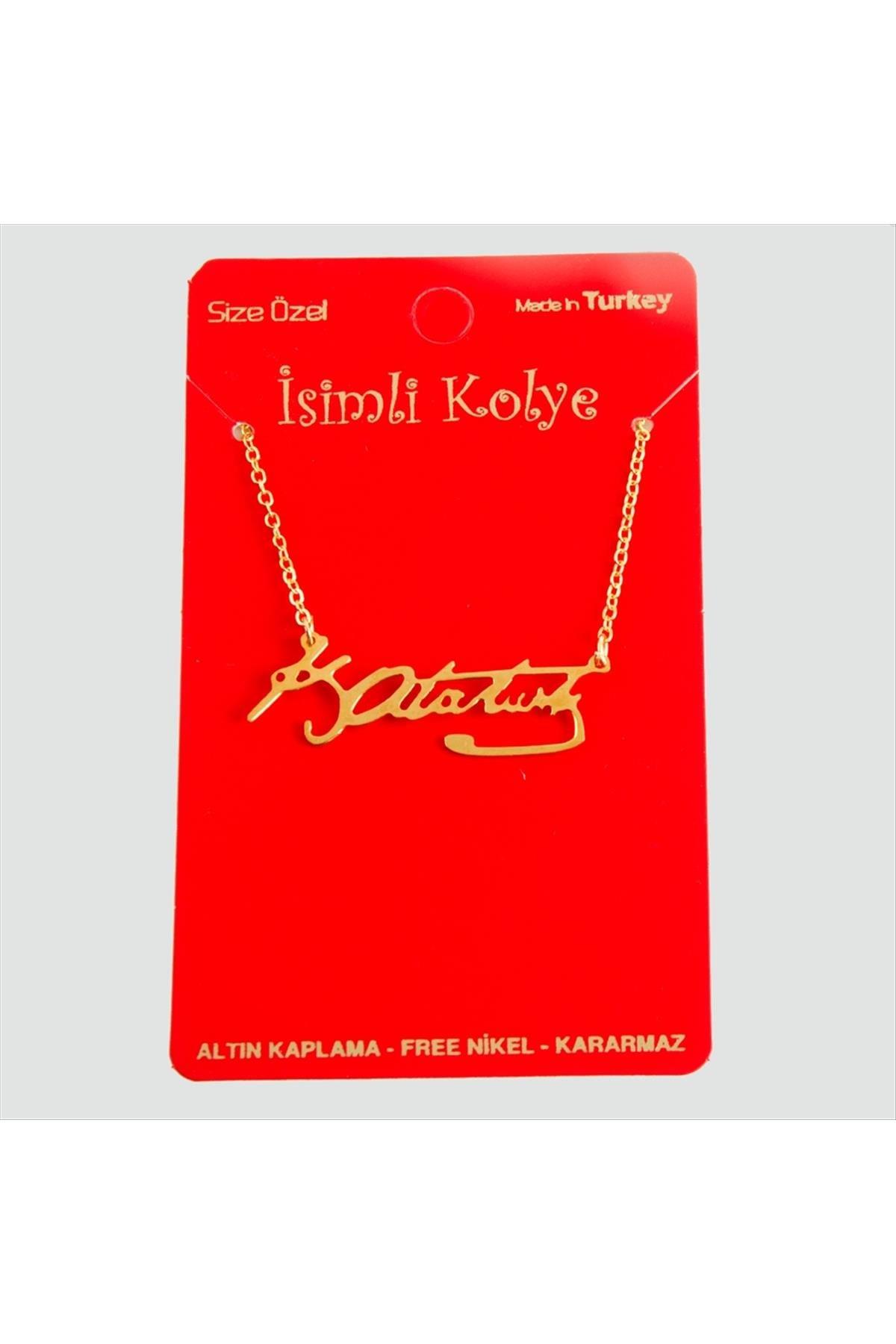 Mustafa Kemal Atatürk İmzalı Uçlu Kolye-Sarı