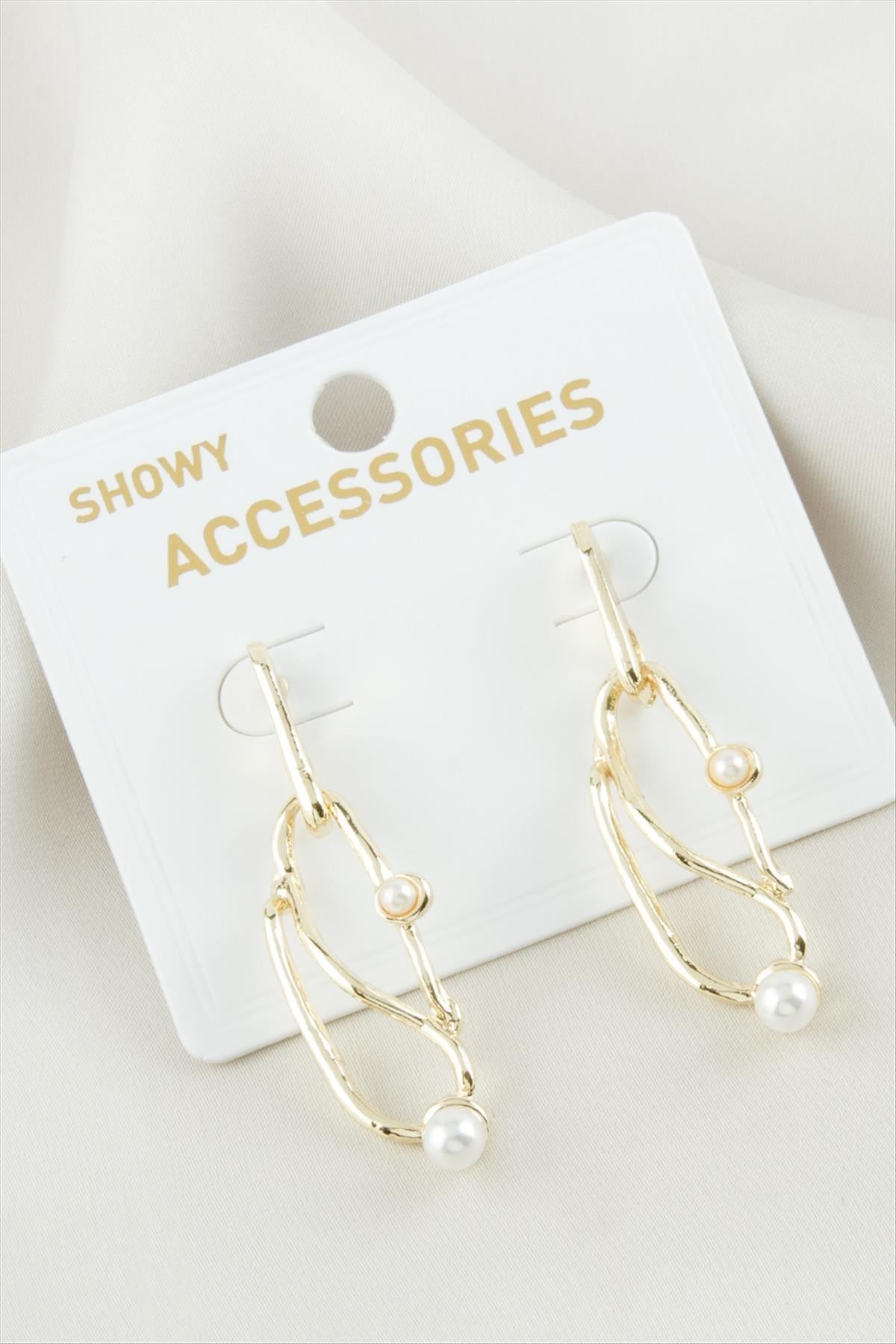 Oval İnci Metal Küpe