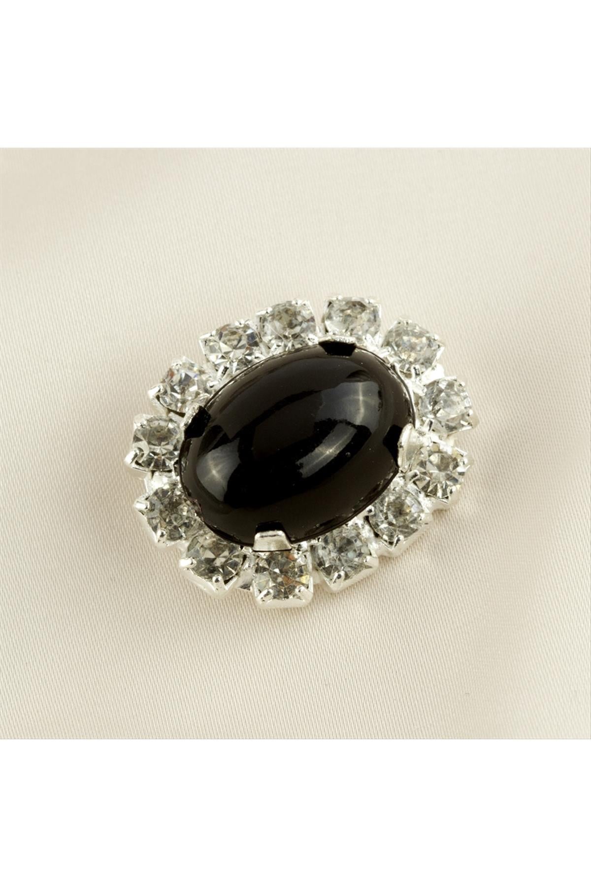 Oval İnci Taşlı Broş