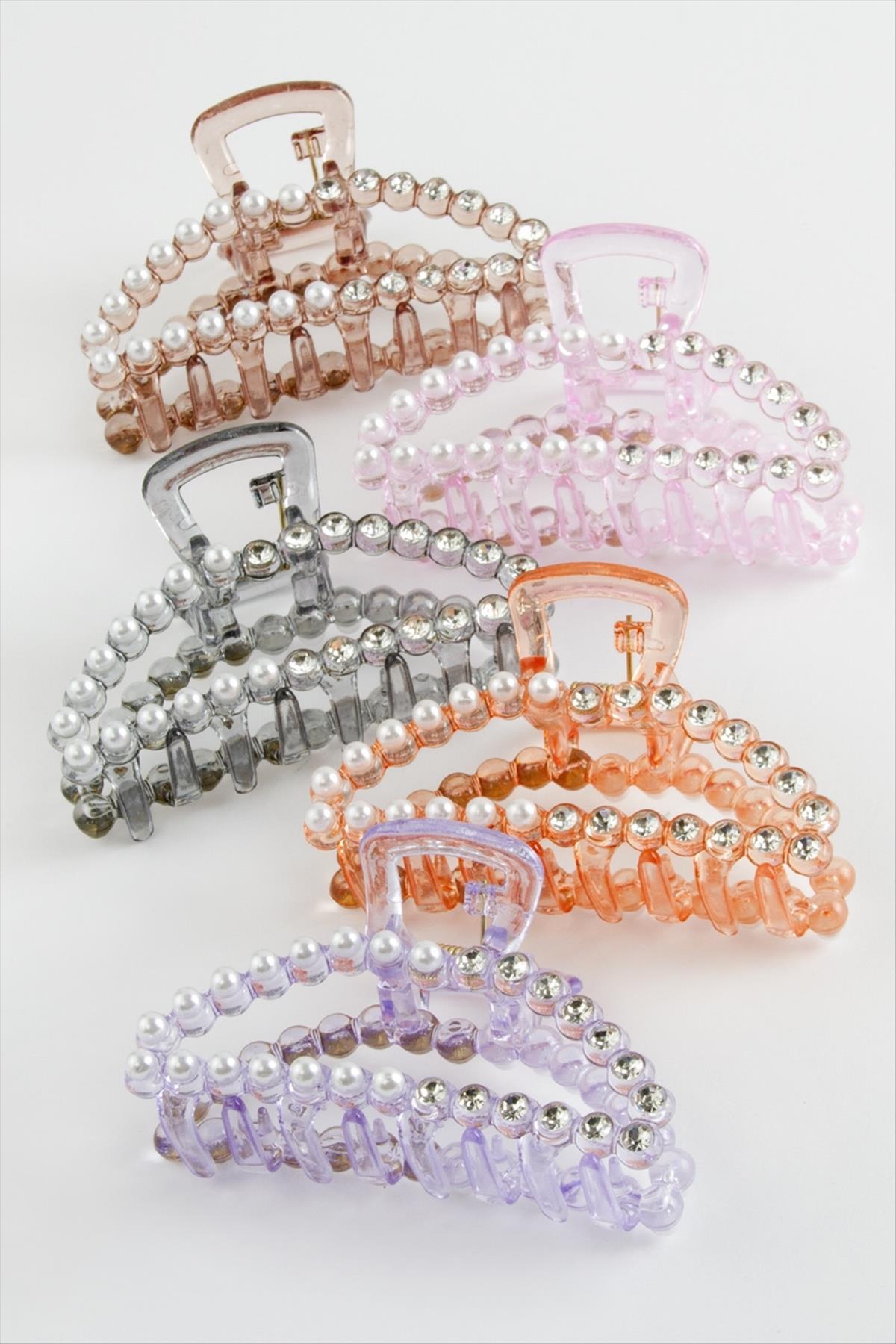 Oval İnci Taşlı Mandal Toka 8 cm