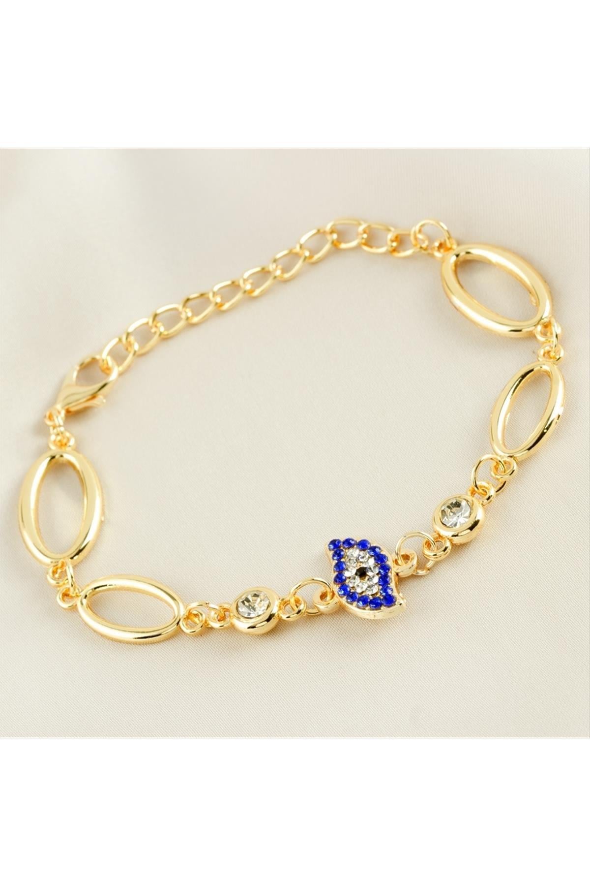 Oval Nazar Taşlı Trend Bileklik - Sarı