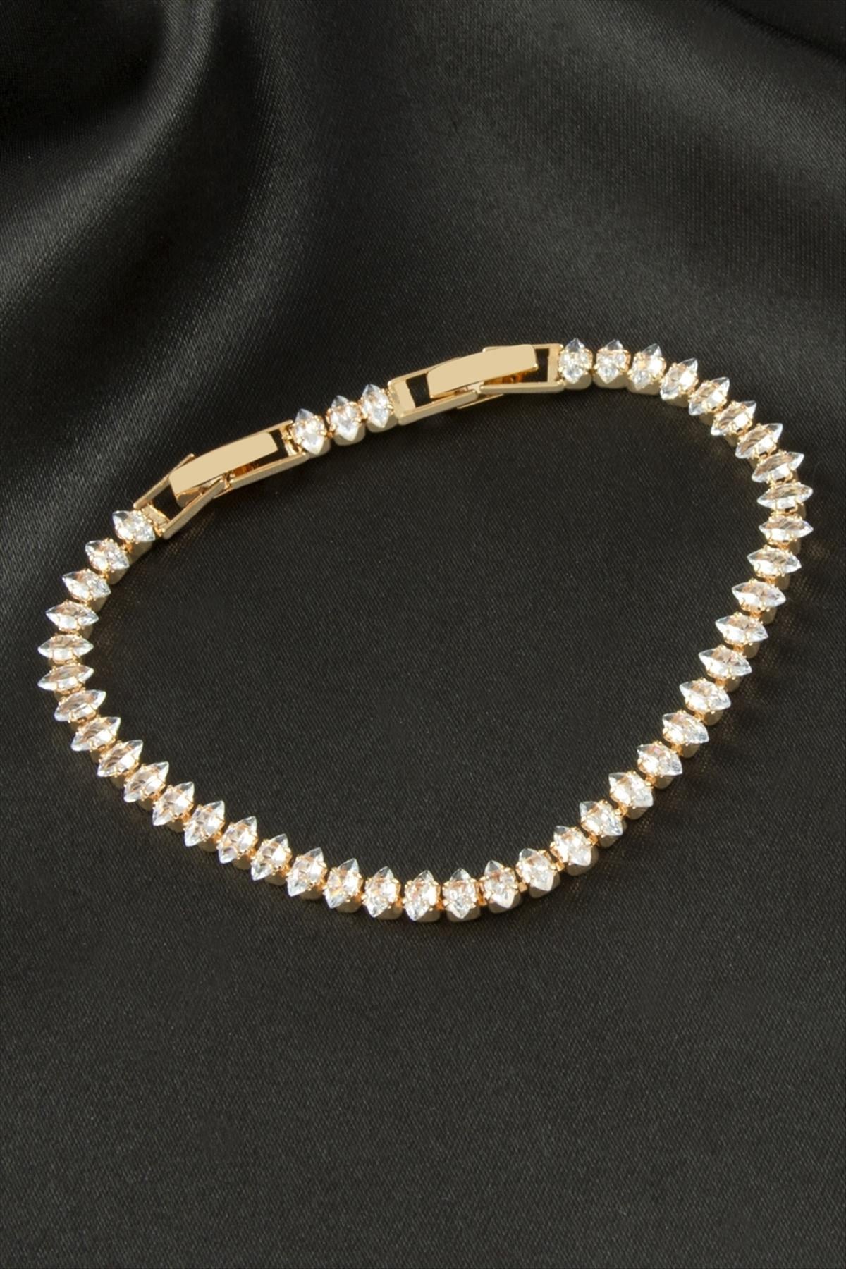 Oval Zirkon Taşlı Lüks Kararmaz Bileklik 5 mm