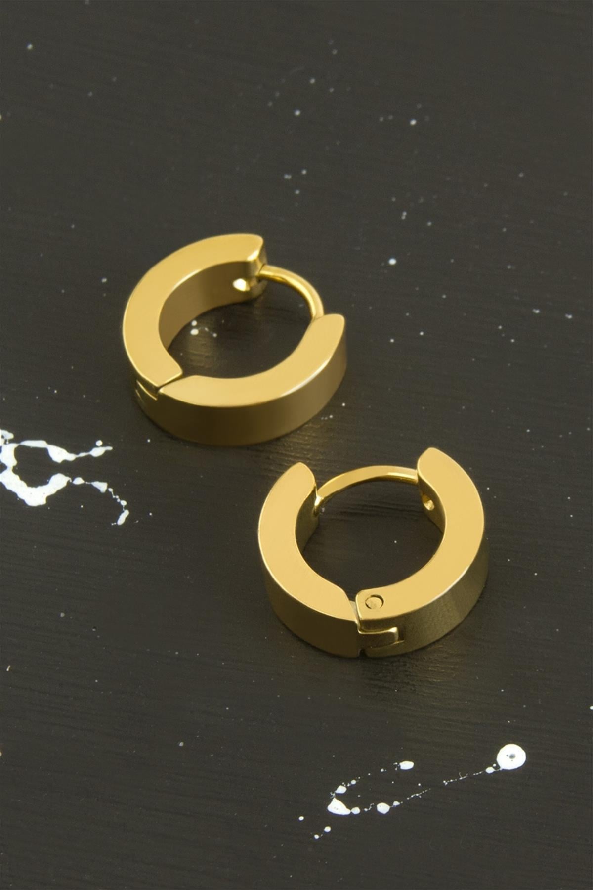 Sarı Renkli Erkek Çelik Küpe 1,5 cm-Sarı