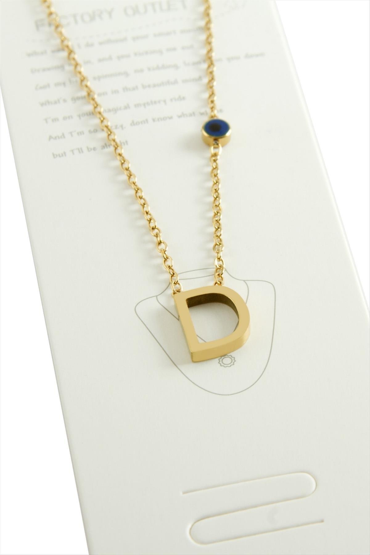 Sarı Renkli Harfli Çelik Kolye