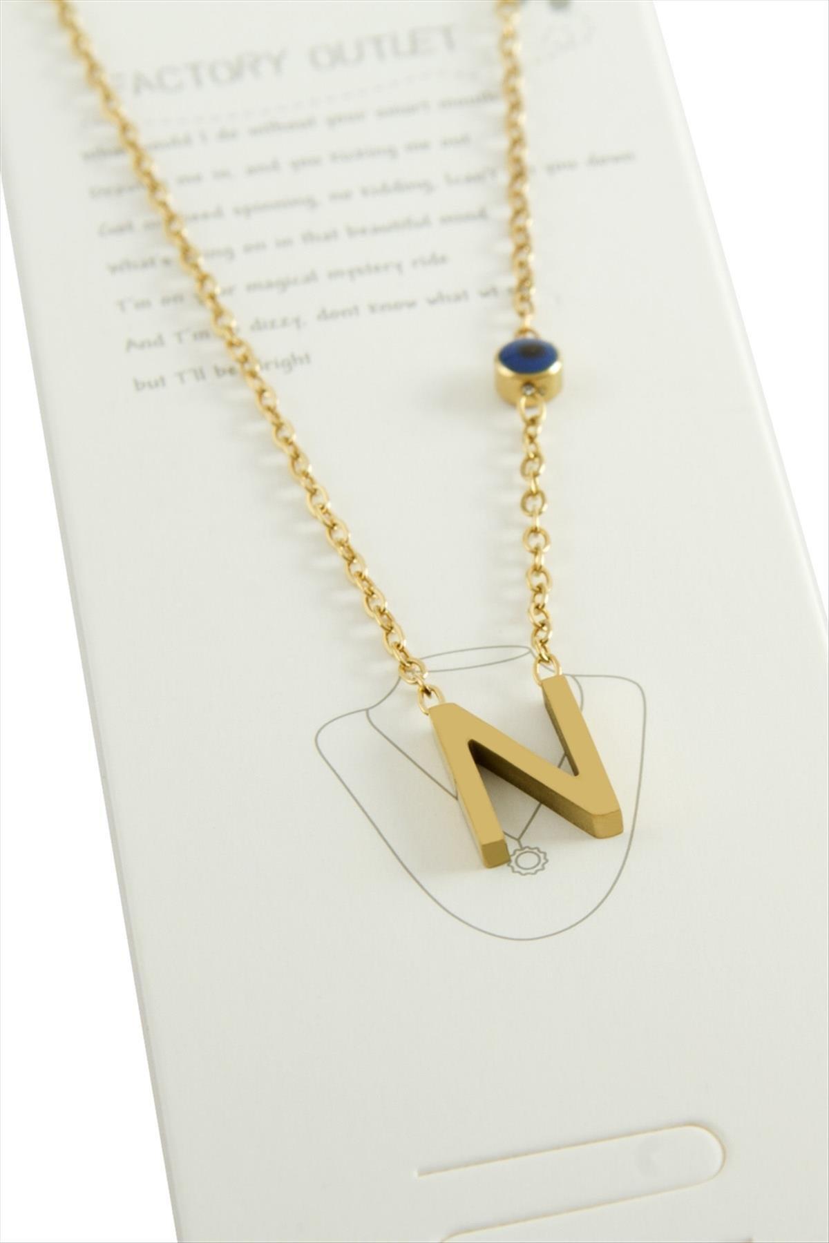 Sarı Renkli Harfli Çelik Kolye