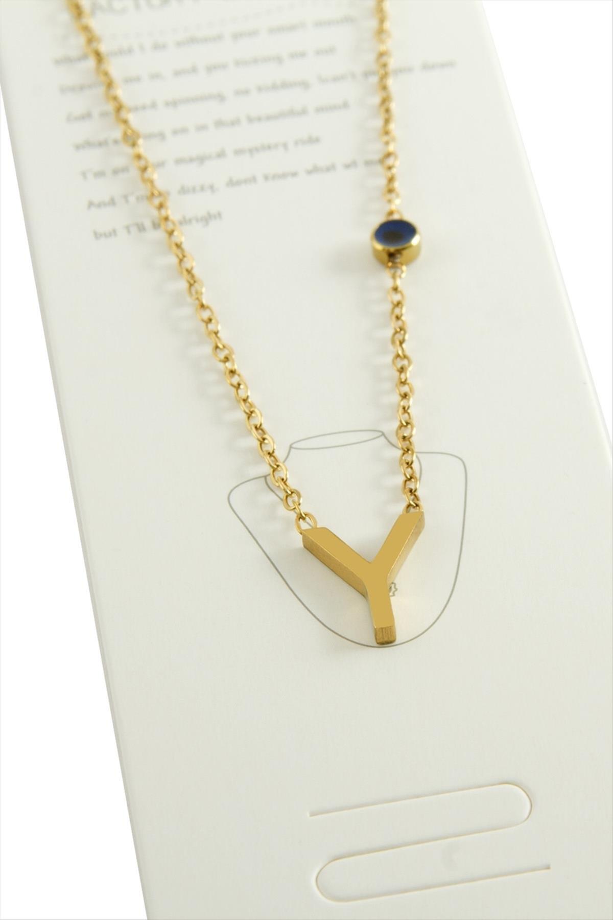 Sarı Renkli Harfli Çelik Kolye