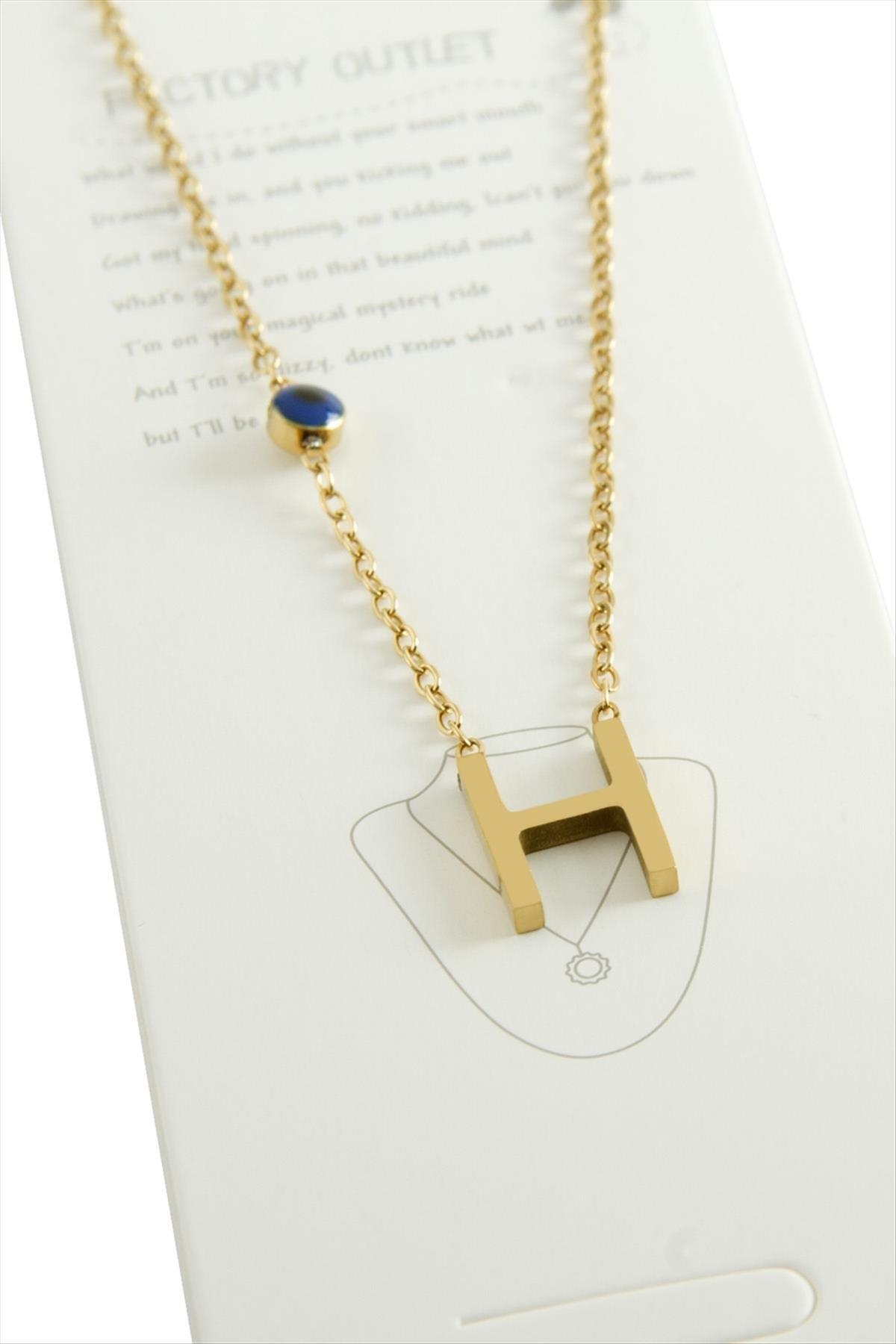 Sarı Renkli Harfli Çelik Kolye