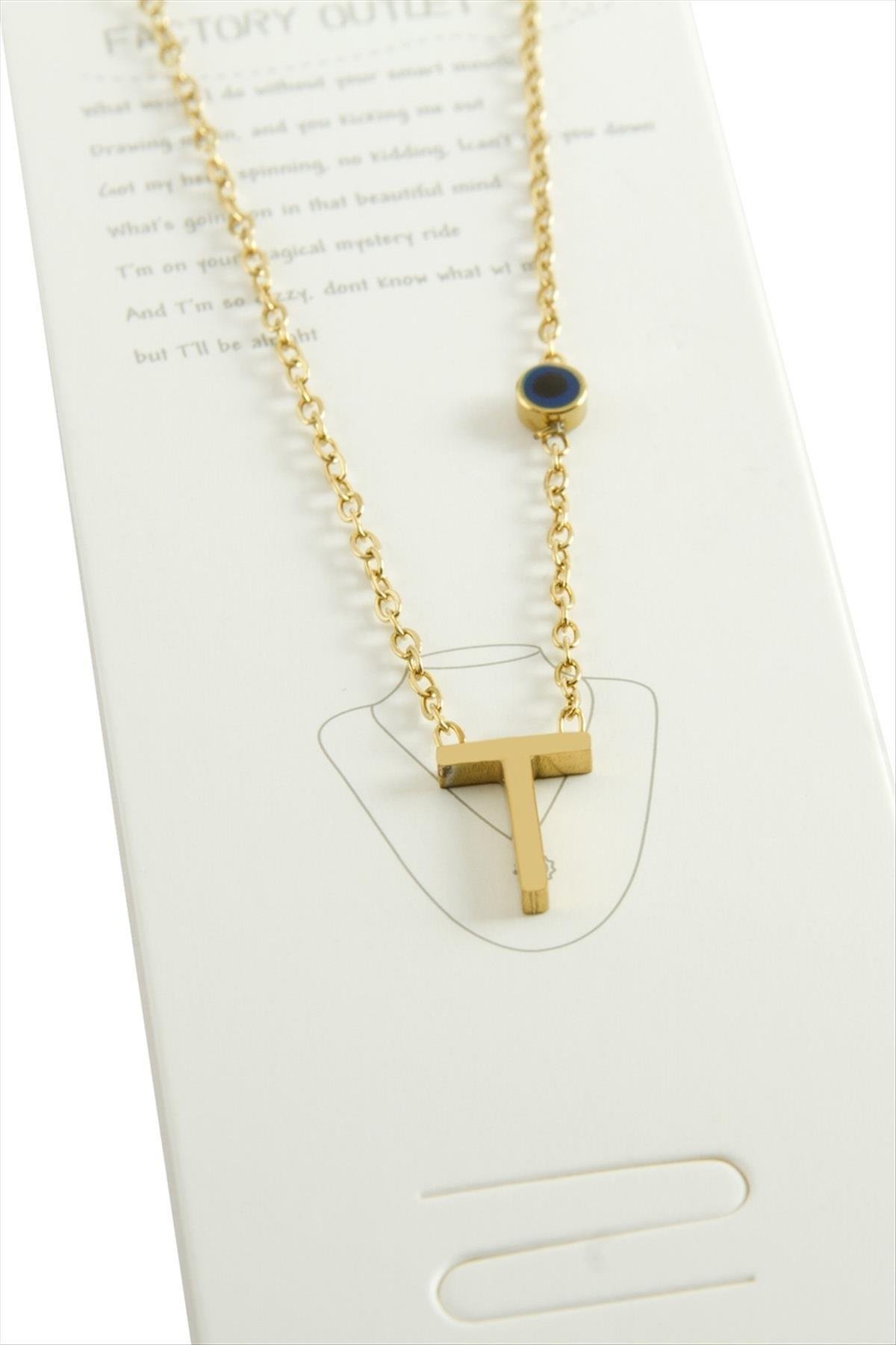 Sarı Renkli Harfli Çelik Kolye