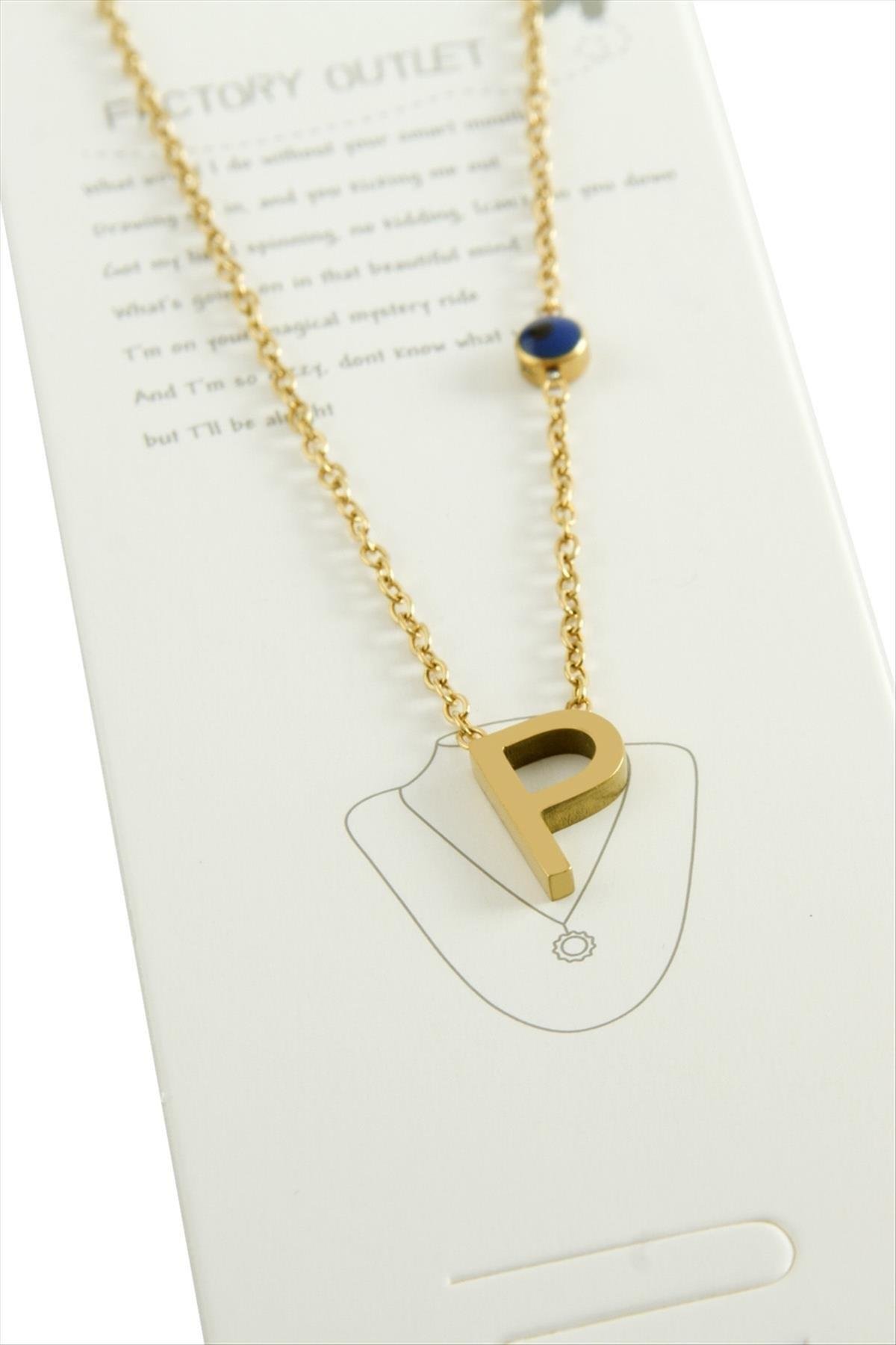 Sarı Renkli Harfli Çelik Kolye