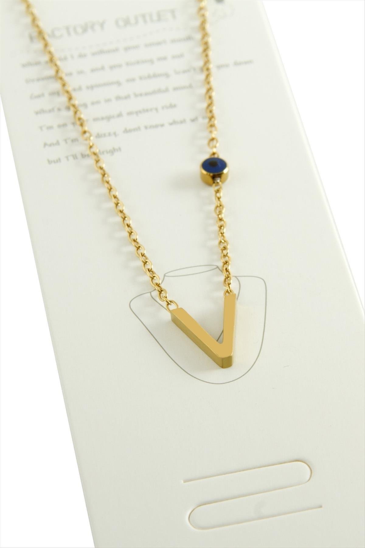 Sarı Renkli Harfli Çelik Kolye