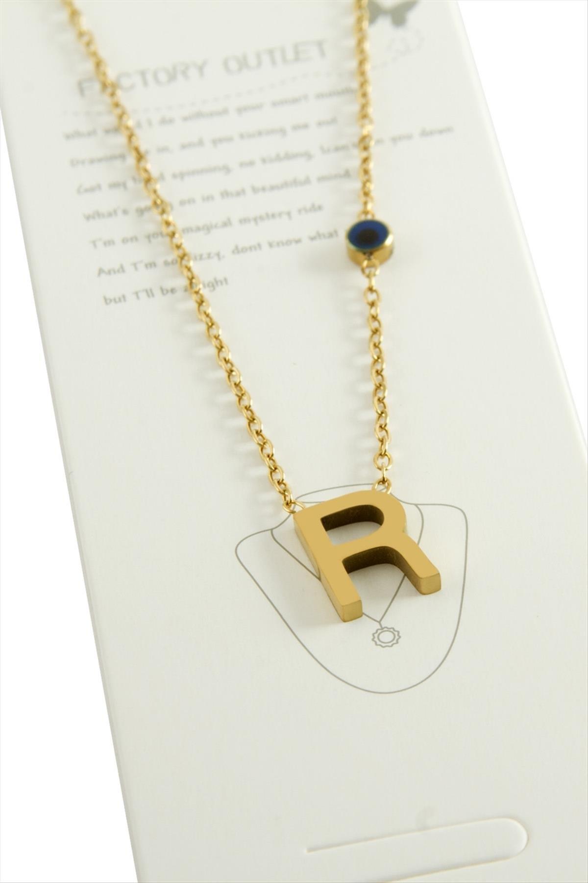 Sarı Renkli Harfli Çelik Kolye