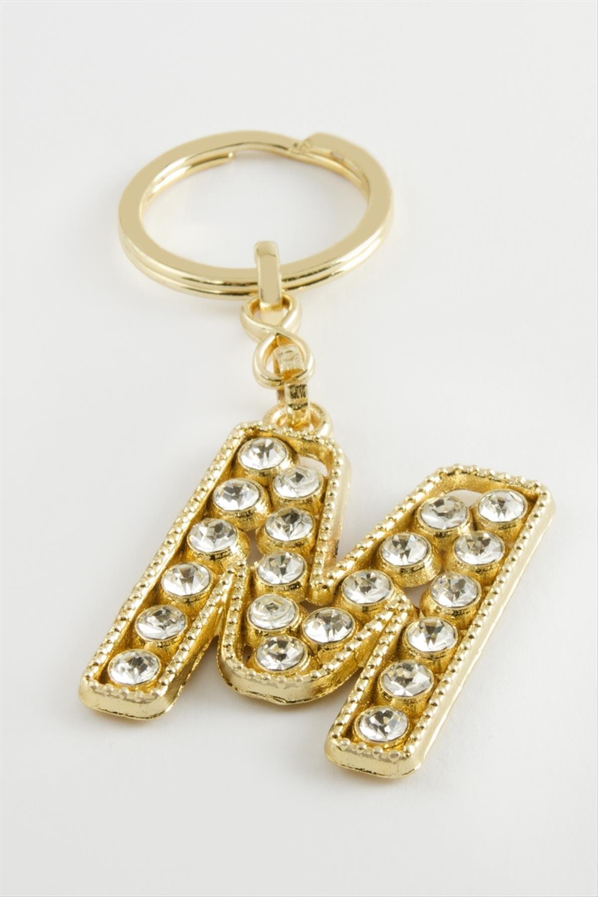 Sarı Renkli Taşlı Harf Anahtarlık