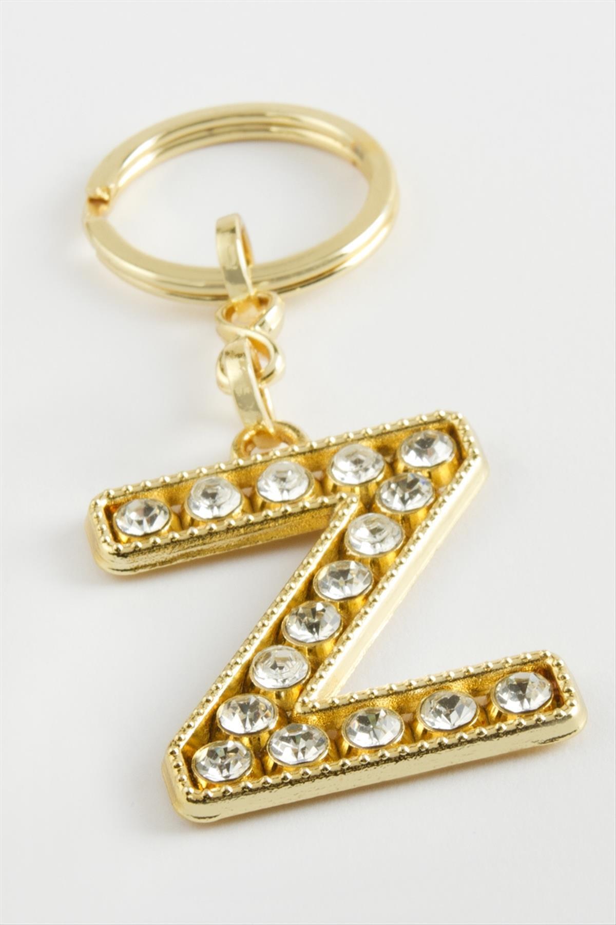 Sarı Renkli Taşlı Harf Anahtarlık