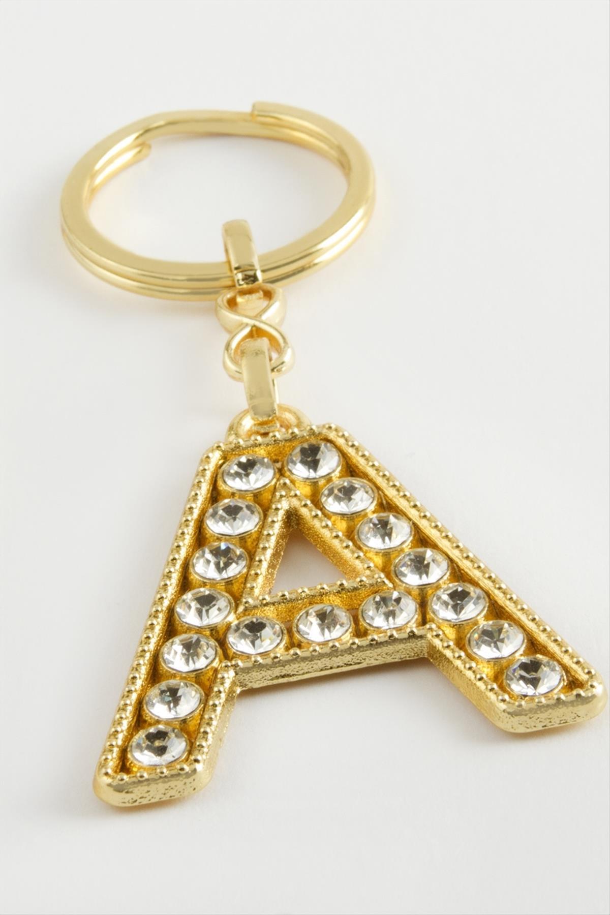 Sarı Renkli Taşlı Harf Anahtarlık