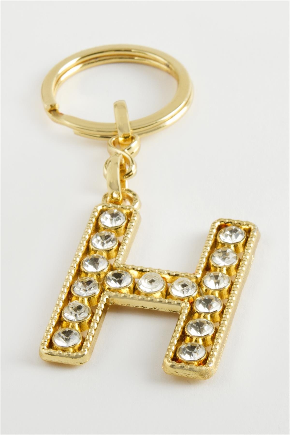 Sarı Renkli Taşlı Harf Anahtarlık