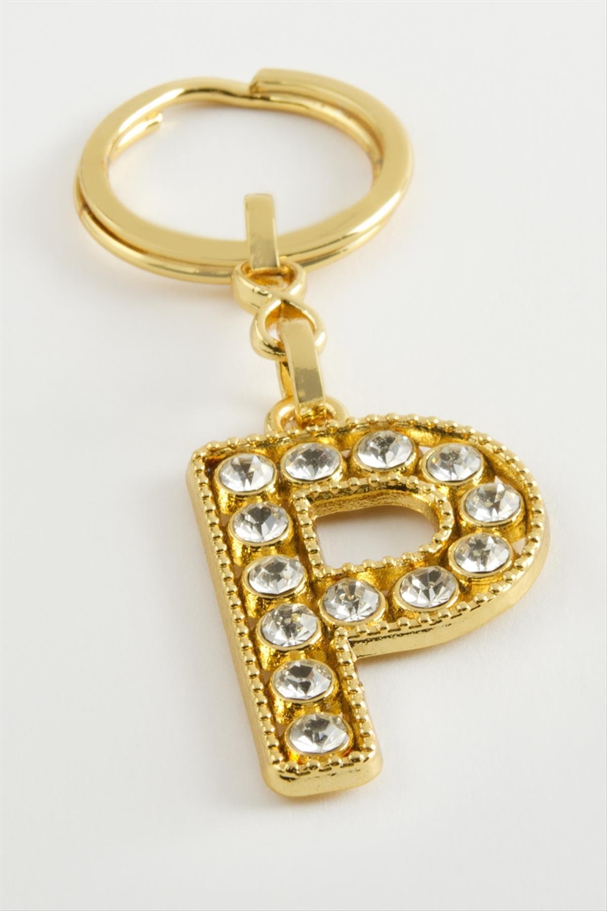 Sarı Renkli Taşlı Harf Anahtarlık