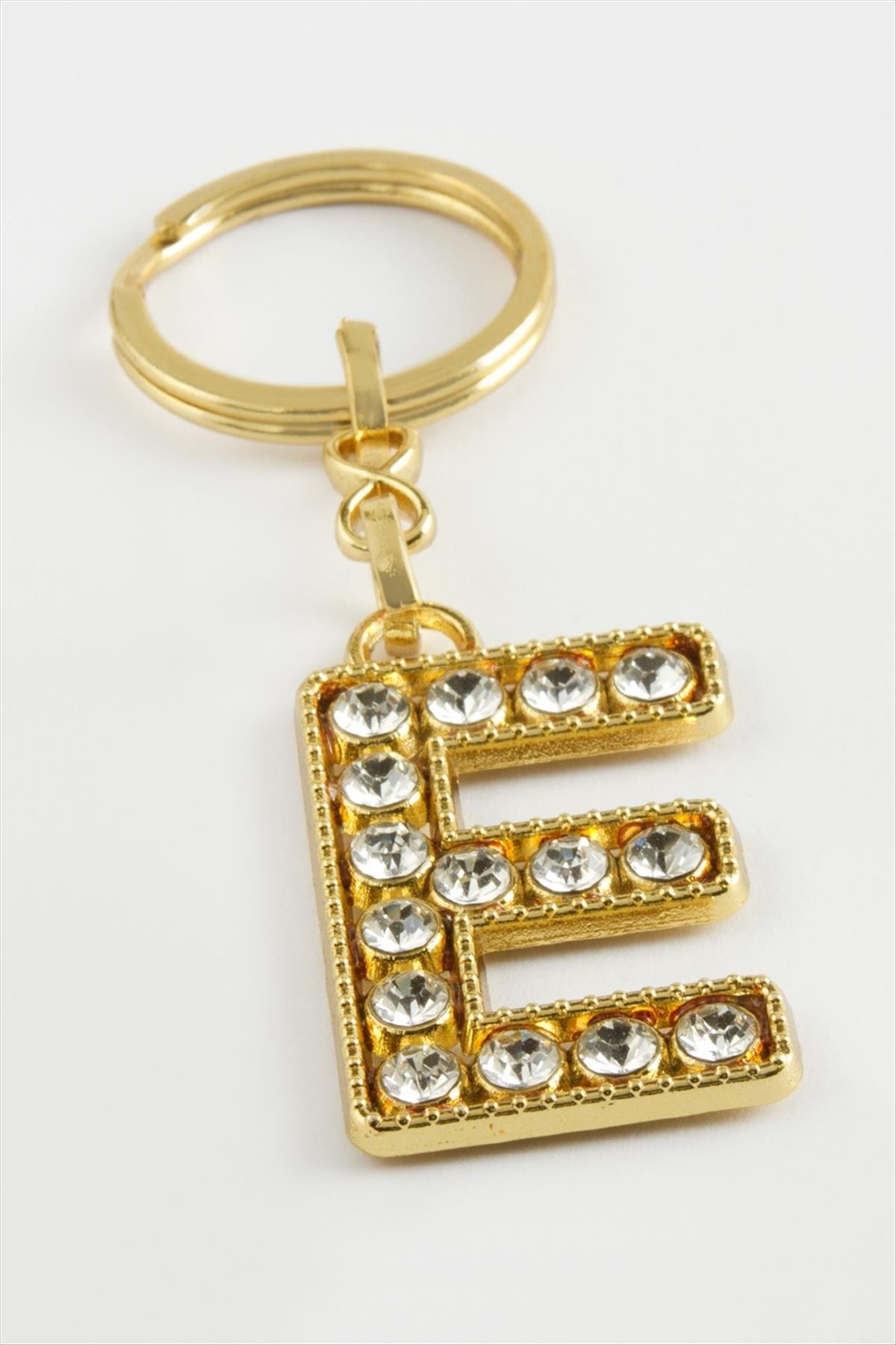 Sarı Renkli Taşlı Harf Anahtarlık