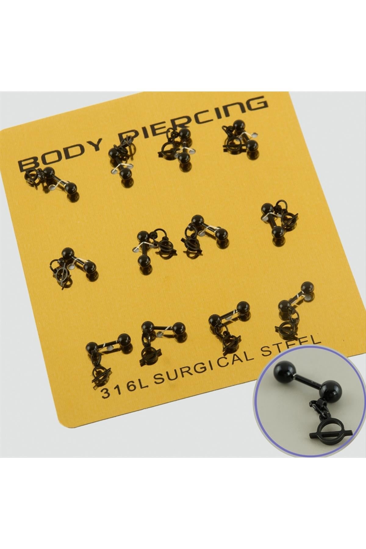 Siyah Renkli Sallantılı Çelik Piercing 1 Adet-Siyah