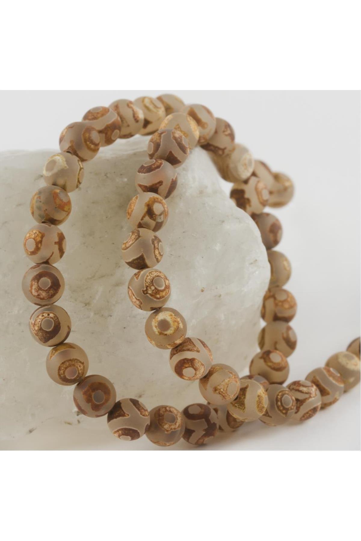 Tibet Akik Taşı Mat 8 mm-Açık Kahverengi