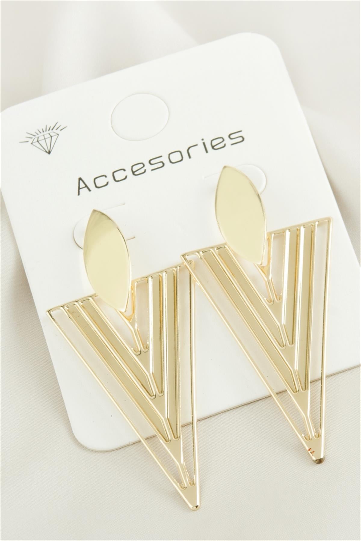 Üçgen Trend Metal Küpe-Sarı