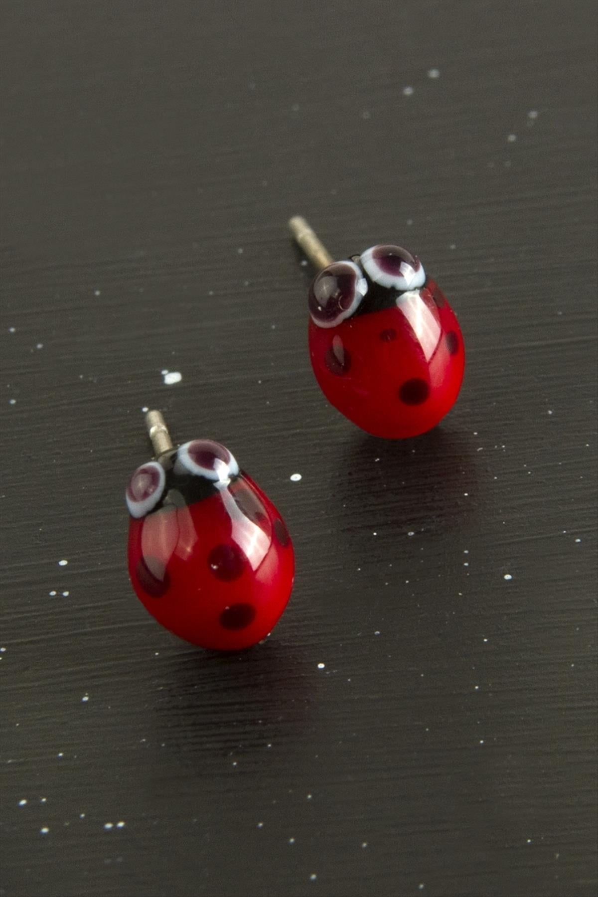 Uğur Böceği Cam Küpe