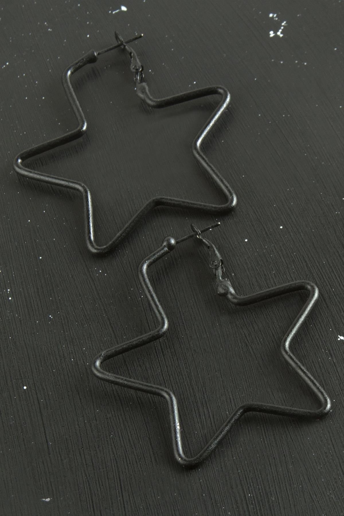 Yıldız Trend Küpe 6 cm-Siyah