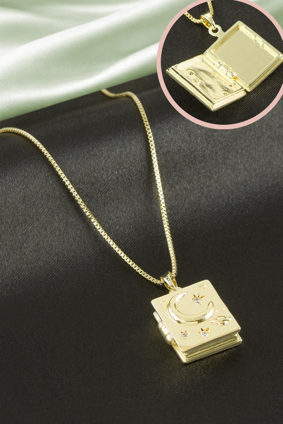 Ay Yıldız Kapaklı Lüks Çelik Kolye