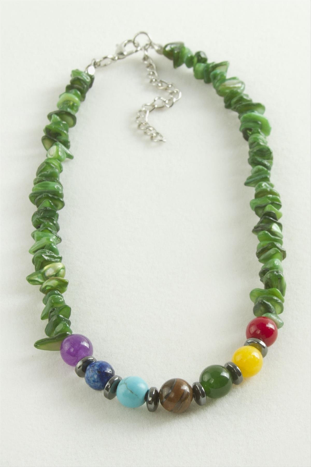 Çakra Yeşim Kırık Doğaltaş Kolye